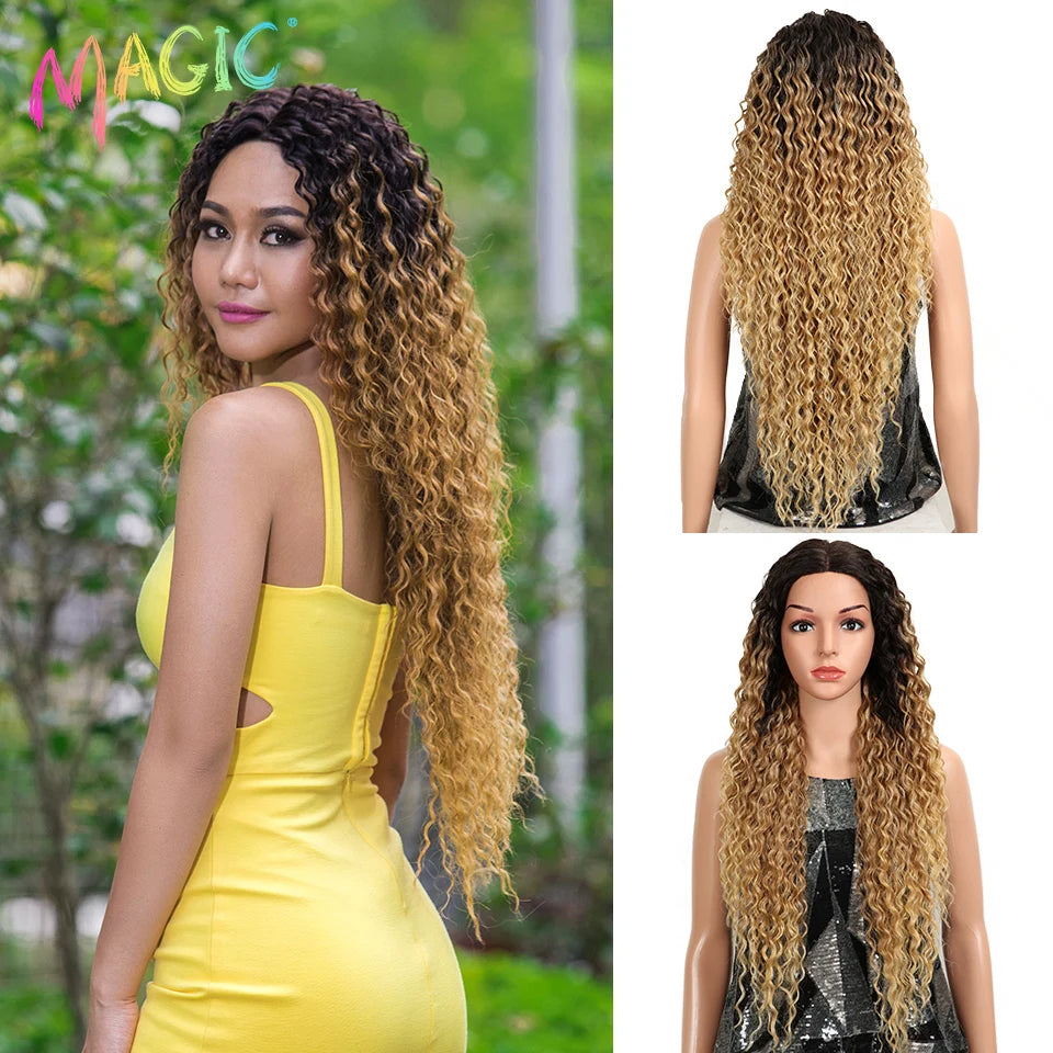 Synthetic Lace Wig Wave Wig Omber Blonde Wig High Temperature Fiber - OSASCO