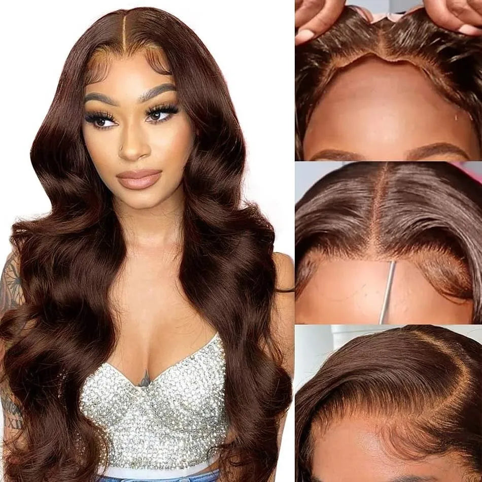 Women's Chocolate Brown Body Wave Human Hair Lace Wig — product view