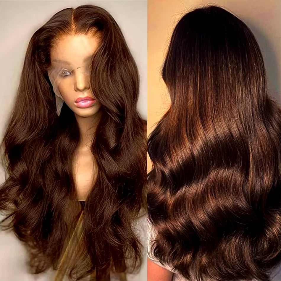 Women's Chocolate Brown Body Wave Human Hair Lace Wig — product view