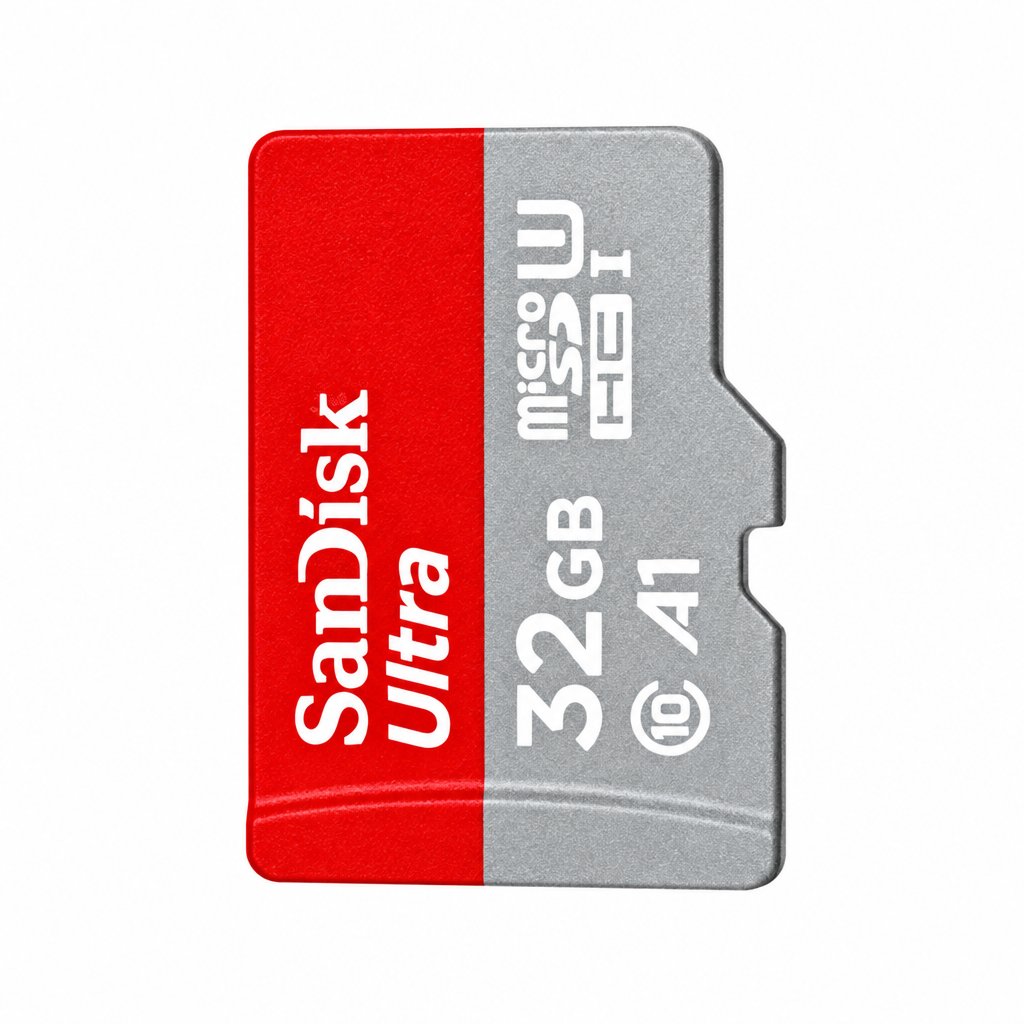 A SanDisk Ultra 32GB microSDHC memory card with a red and gray dual-color design, shown on a plain light gray background.