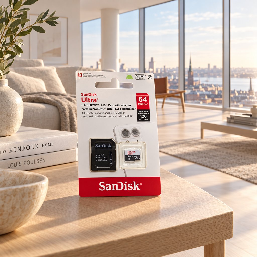 SanDisk Ultra microSDXC memory card with adapter in packaging