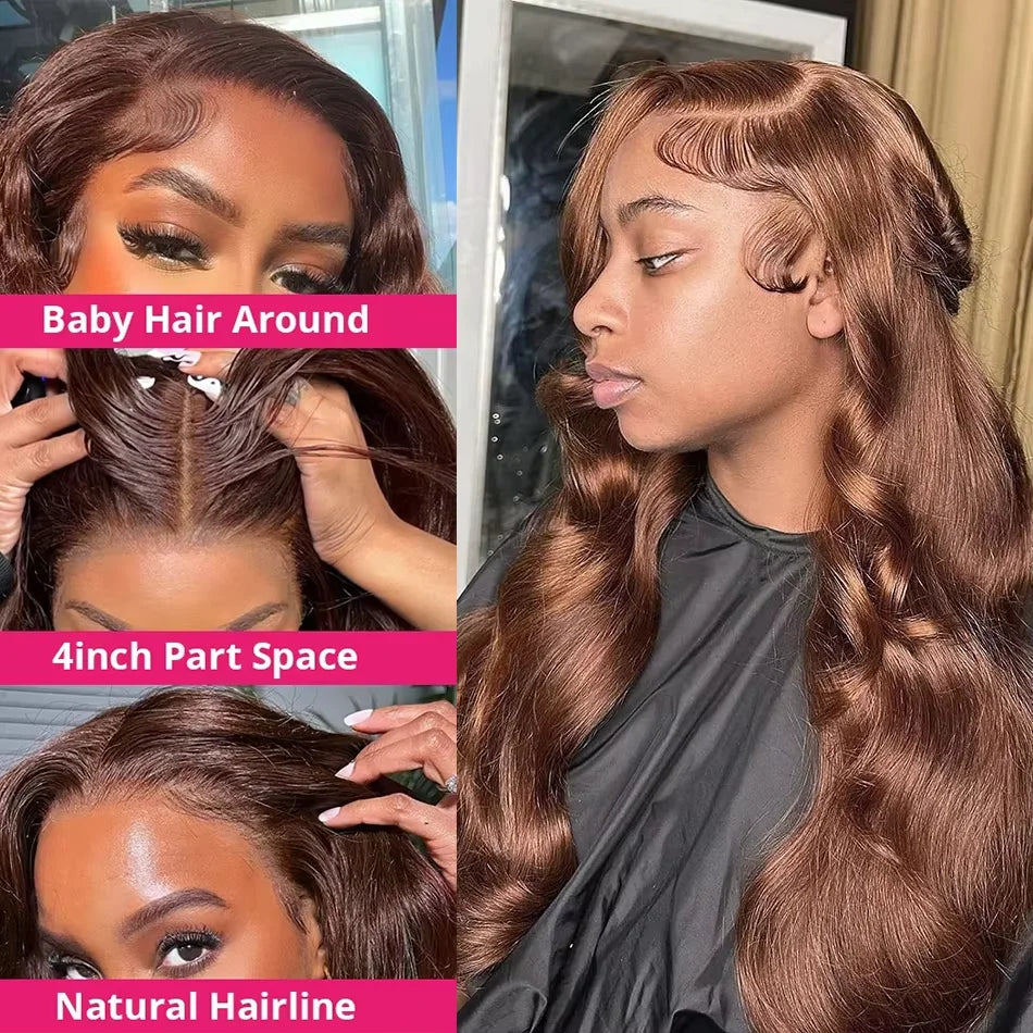 Women's Chocolate Brown Body Wave Human Hair Lace Wig — product view