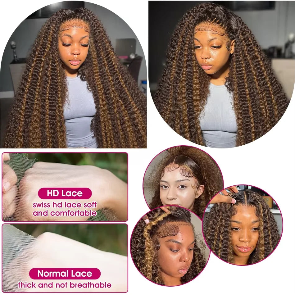 4/27 Highlight 220density Ombre Water Wave HD Lace Front Wig Glueless - OSASCO