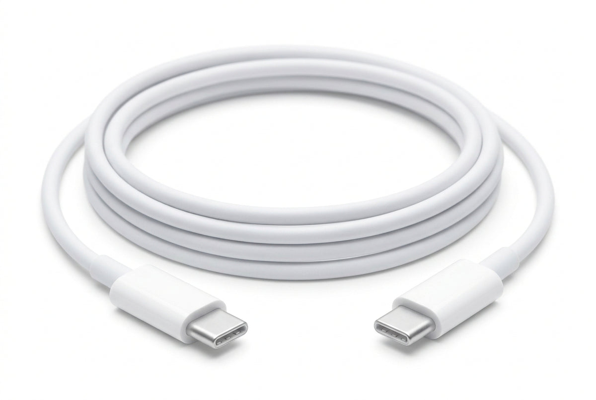 White USB-C cable on a white background